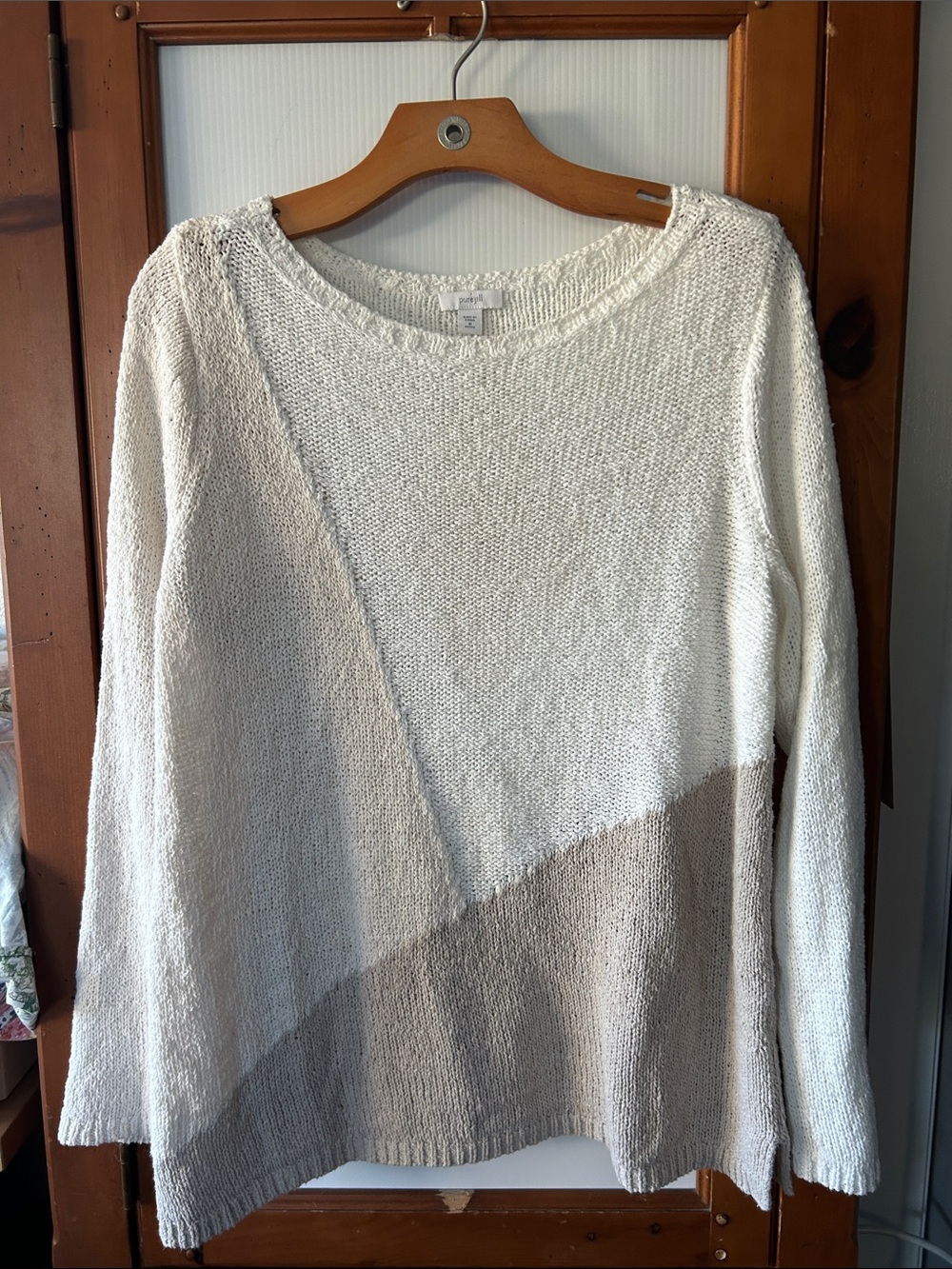 J.Jill Light Cream and Taupe Colorblock Women's Sweater